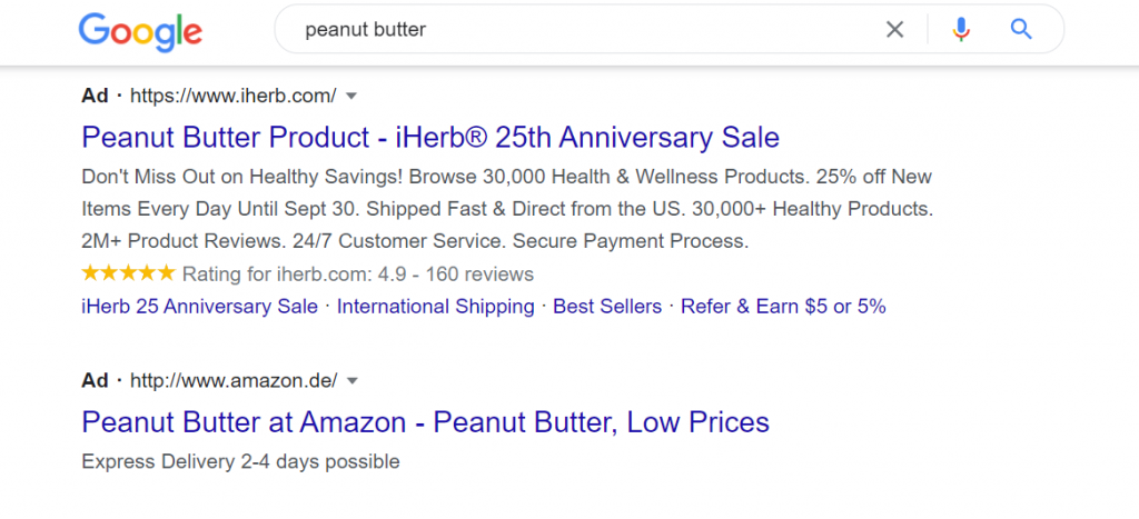 Google Ads Search result for a query: 'peanut butter'